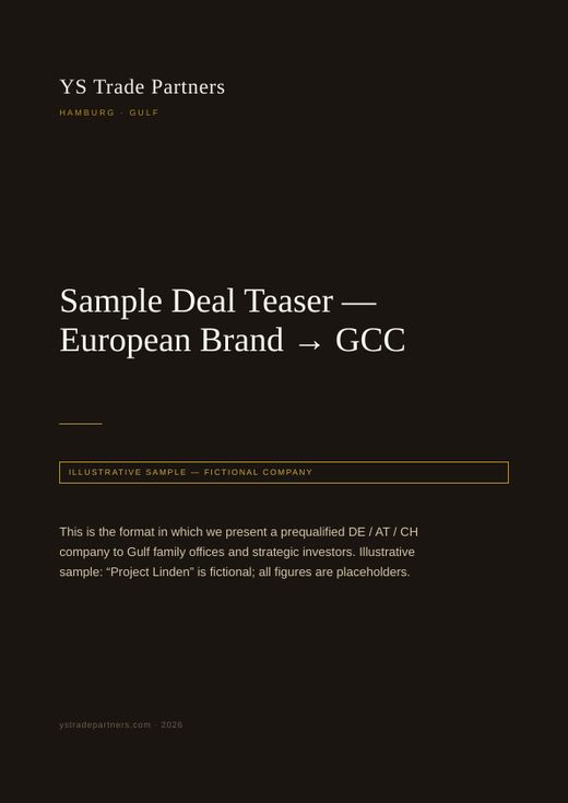 Sample Deal Teaser — European Brand → GCC